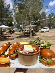 מגש מלא מנות על רקע אזורי הישיבה | צילום: אינתה עגלת קפה